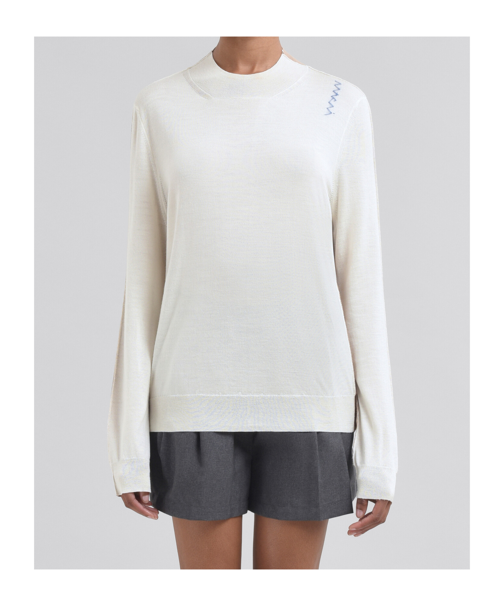 Marni Beige Sweater With Camel Back Blue Logo In White