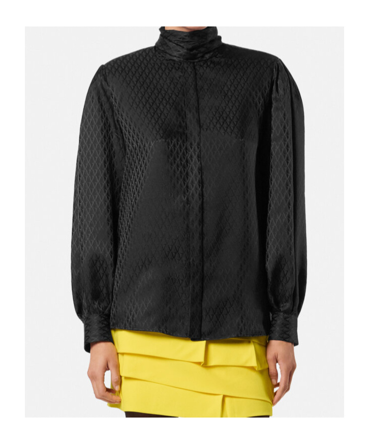 Versace Quilted Tie-neck Shirt In Black