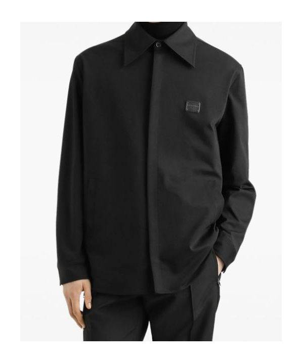 Dolce & Gabbana Men Technical Fabric Shirt With Plaque In Black