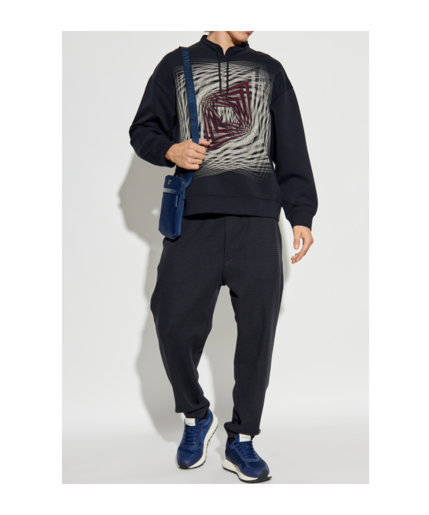 Emporio Armani Cotton-blend Sweatshirt With Graphic Print In Blue