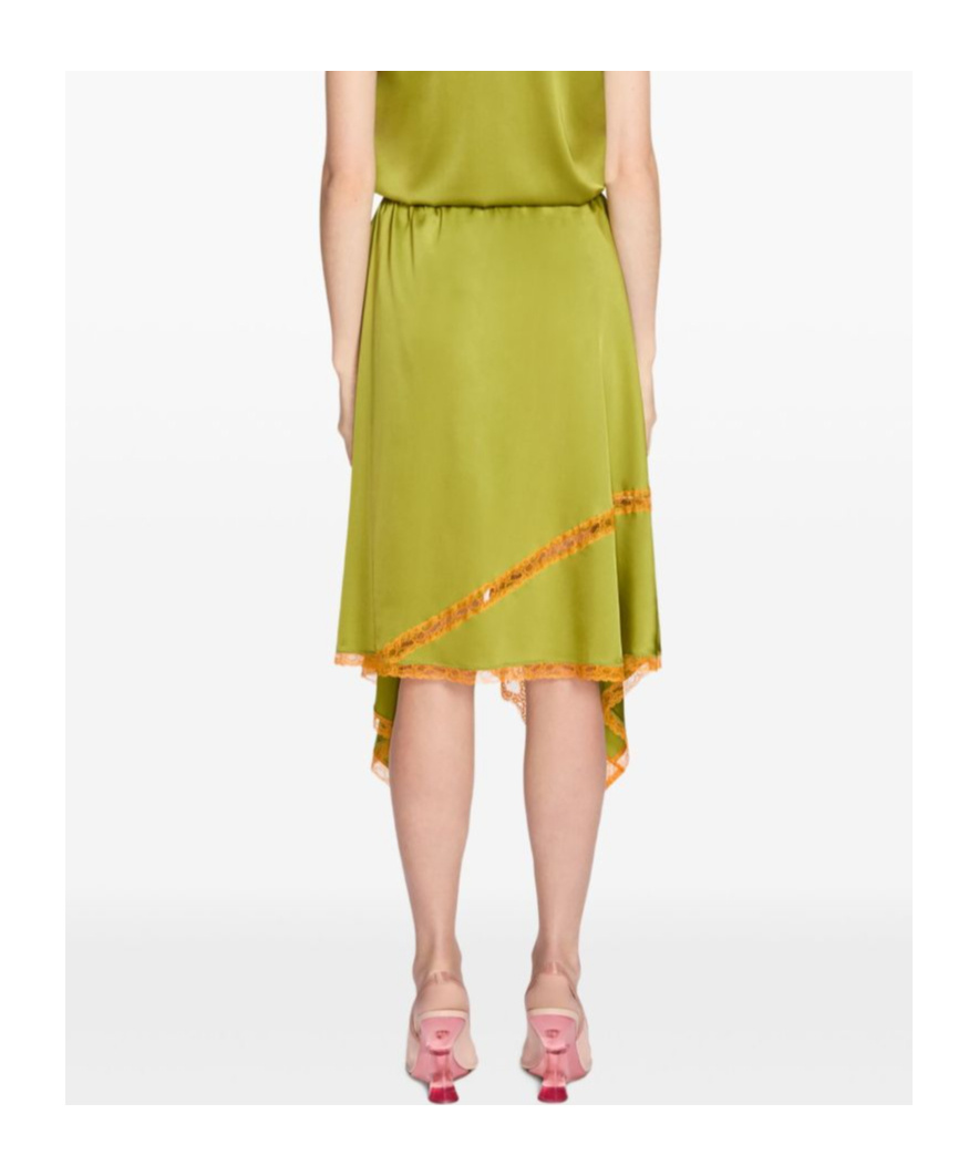 Shop Dries Van Noten Asymmetrical Silk Midi Skirt In Green