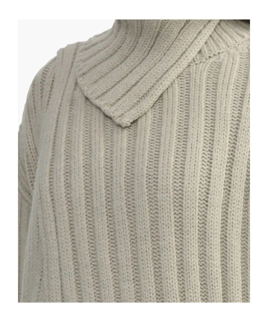 Y's Rib Multi-layered Turtleneck Wool Sweater In Nude