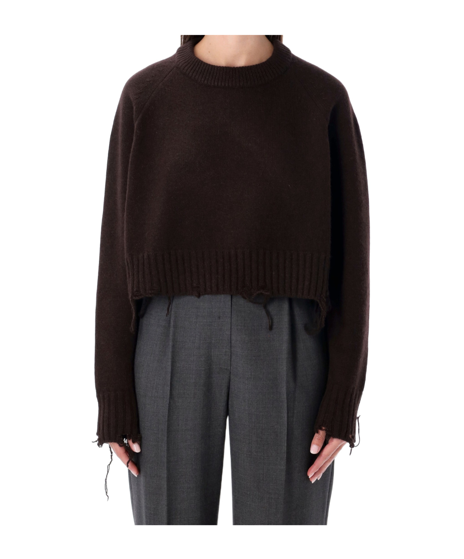 Low Classic Long-sleeved Crew Neck Sweater In Brown