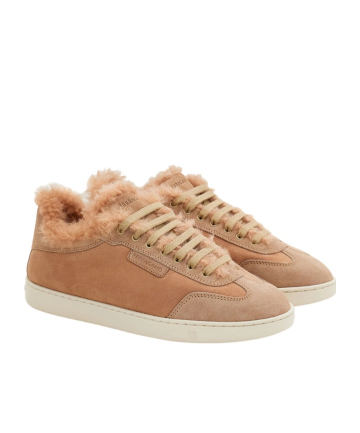 Ferragamo Low Cut Sneaker With Shearling Detail In Multi