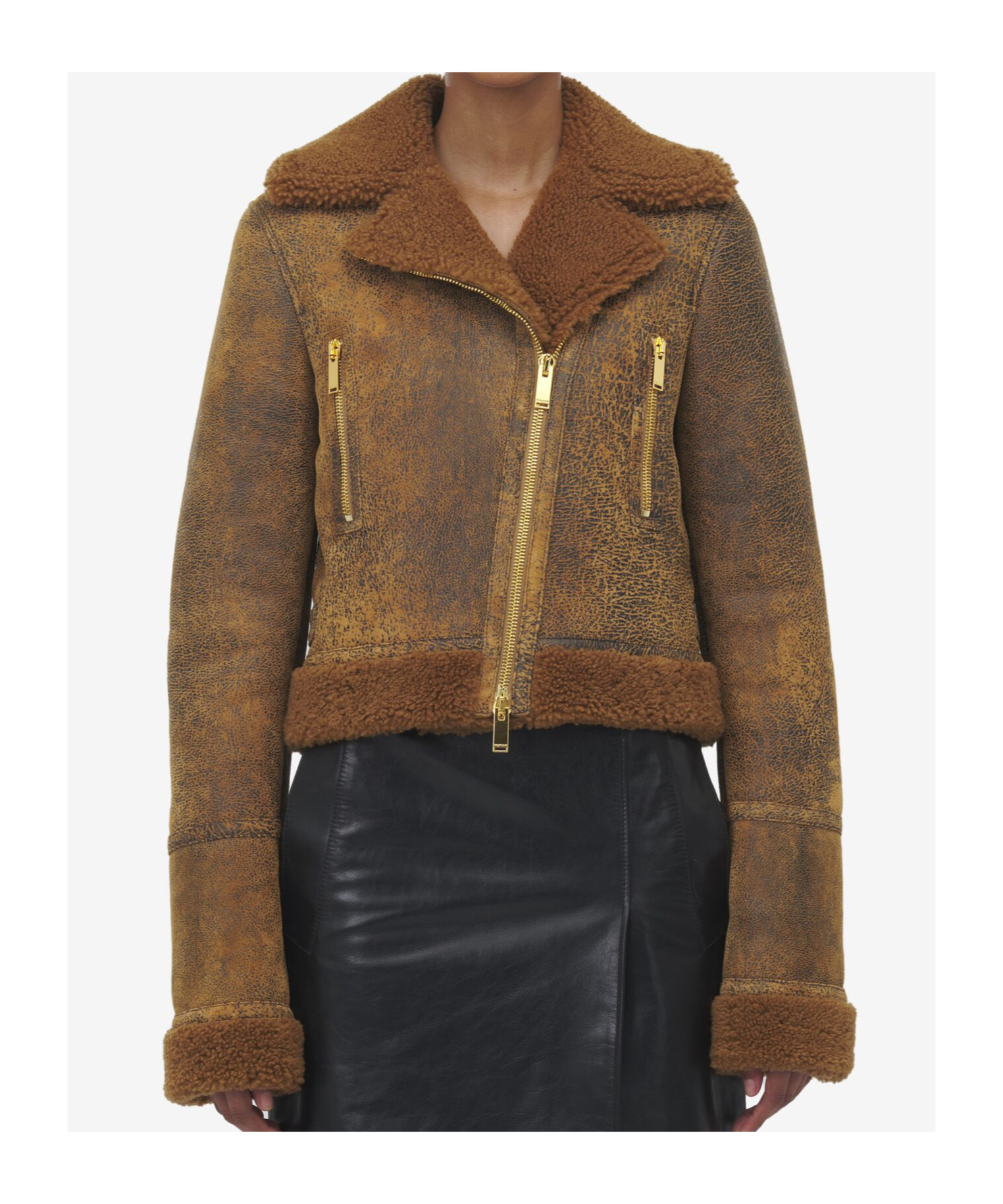 Alexander Mcqueen Leather Shearling Aviator Jacket In Brown