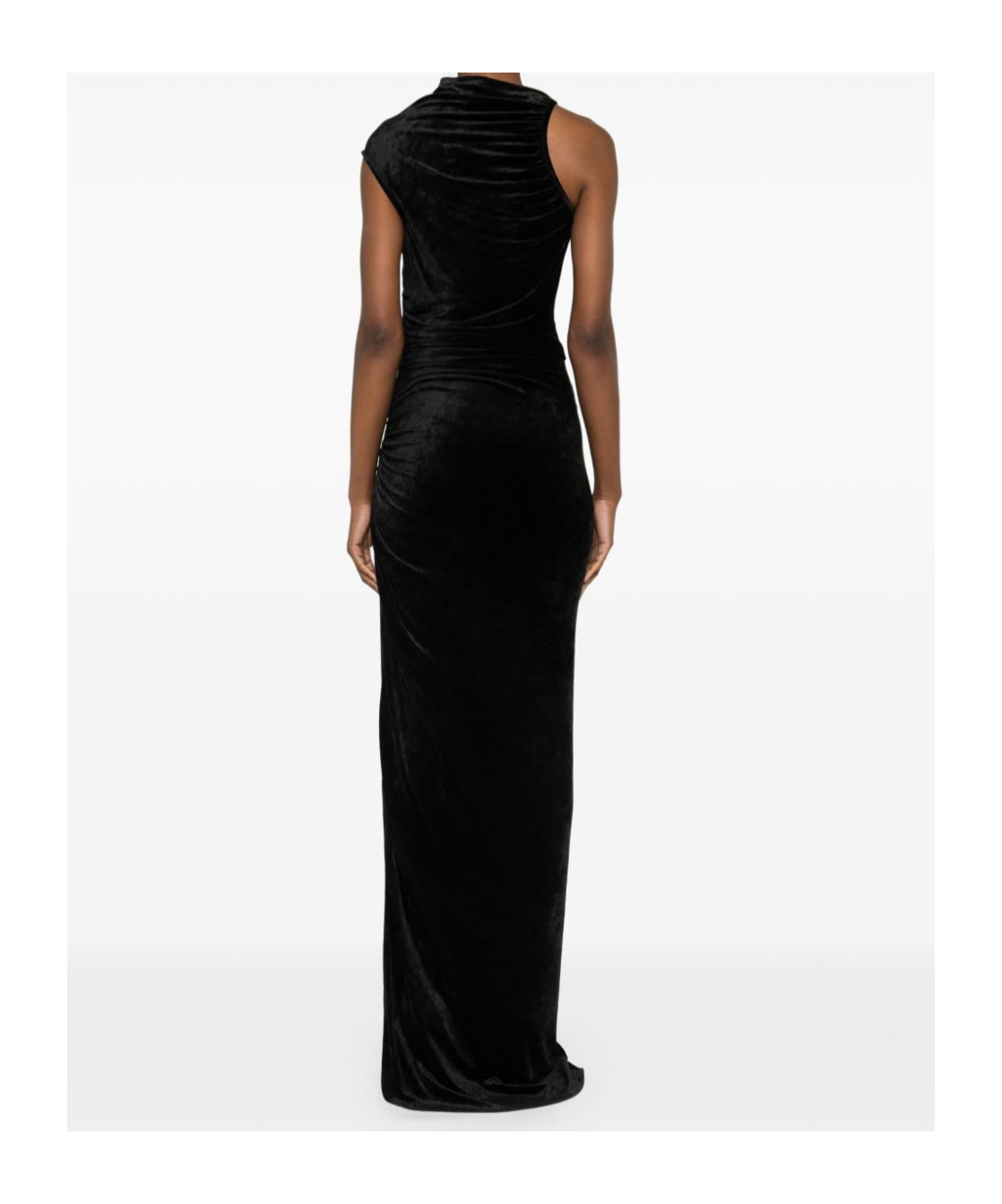 Rick Owens Svita Asymmetric Ruched Velvet Maxi Dress