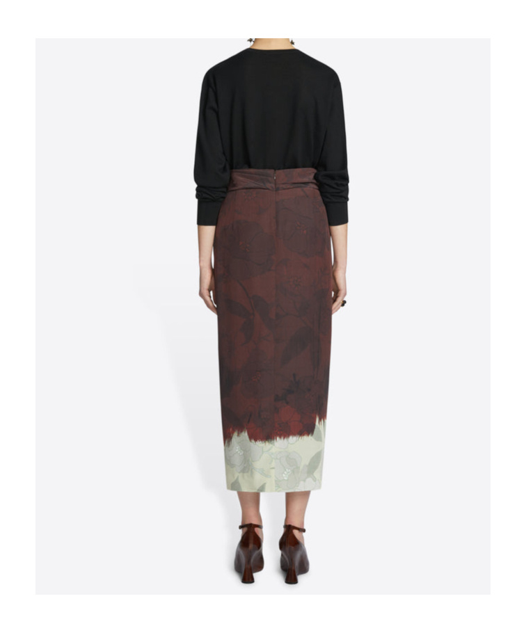 Dries Van Noten Woman Midi Skirt Chocolate Brown Size 12 Silk In Gray