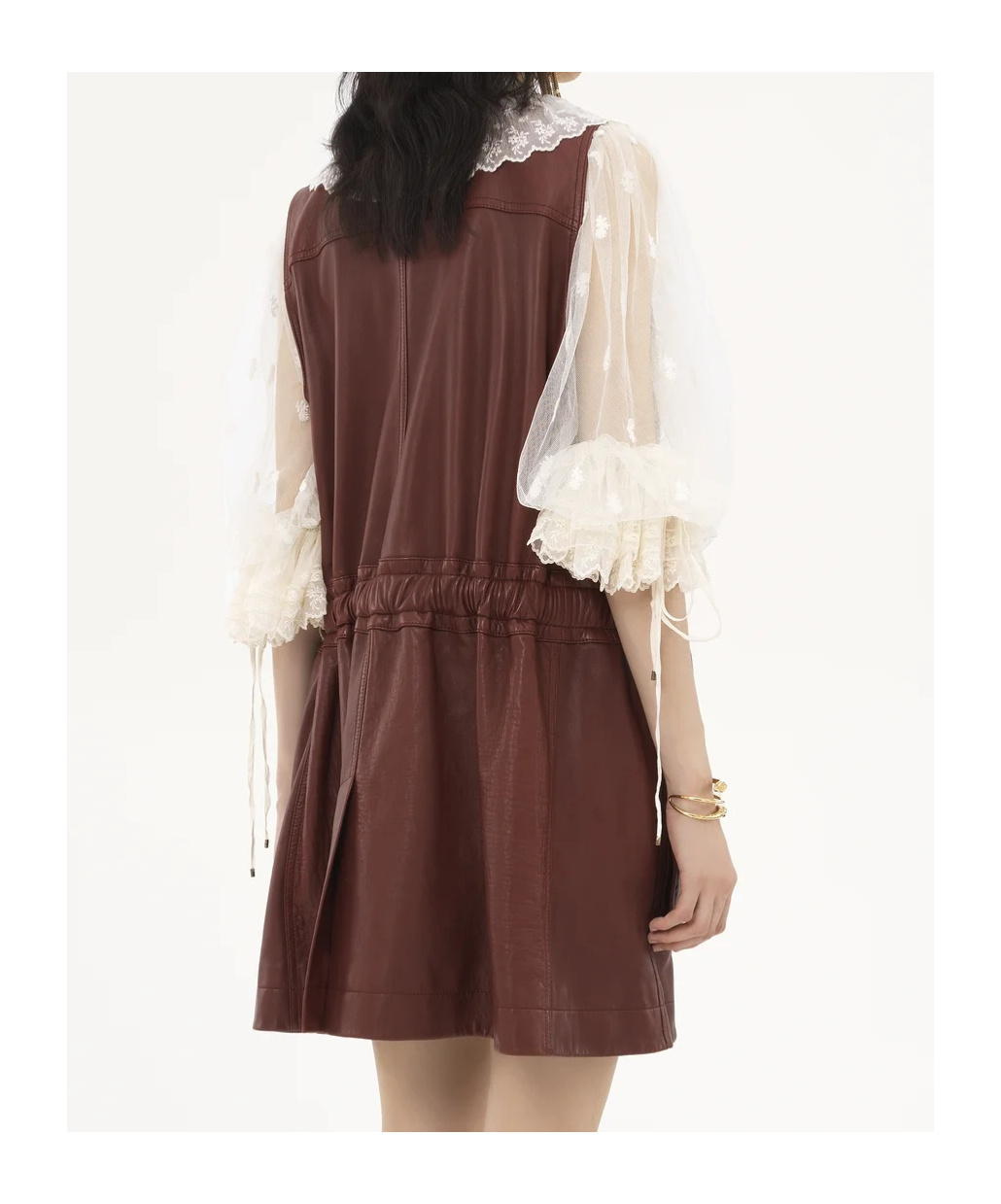 Shop Chloé Leather Utility Gilet In Faded Mahogany