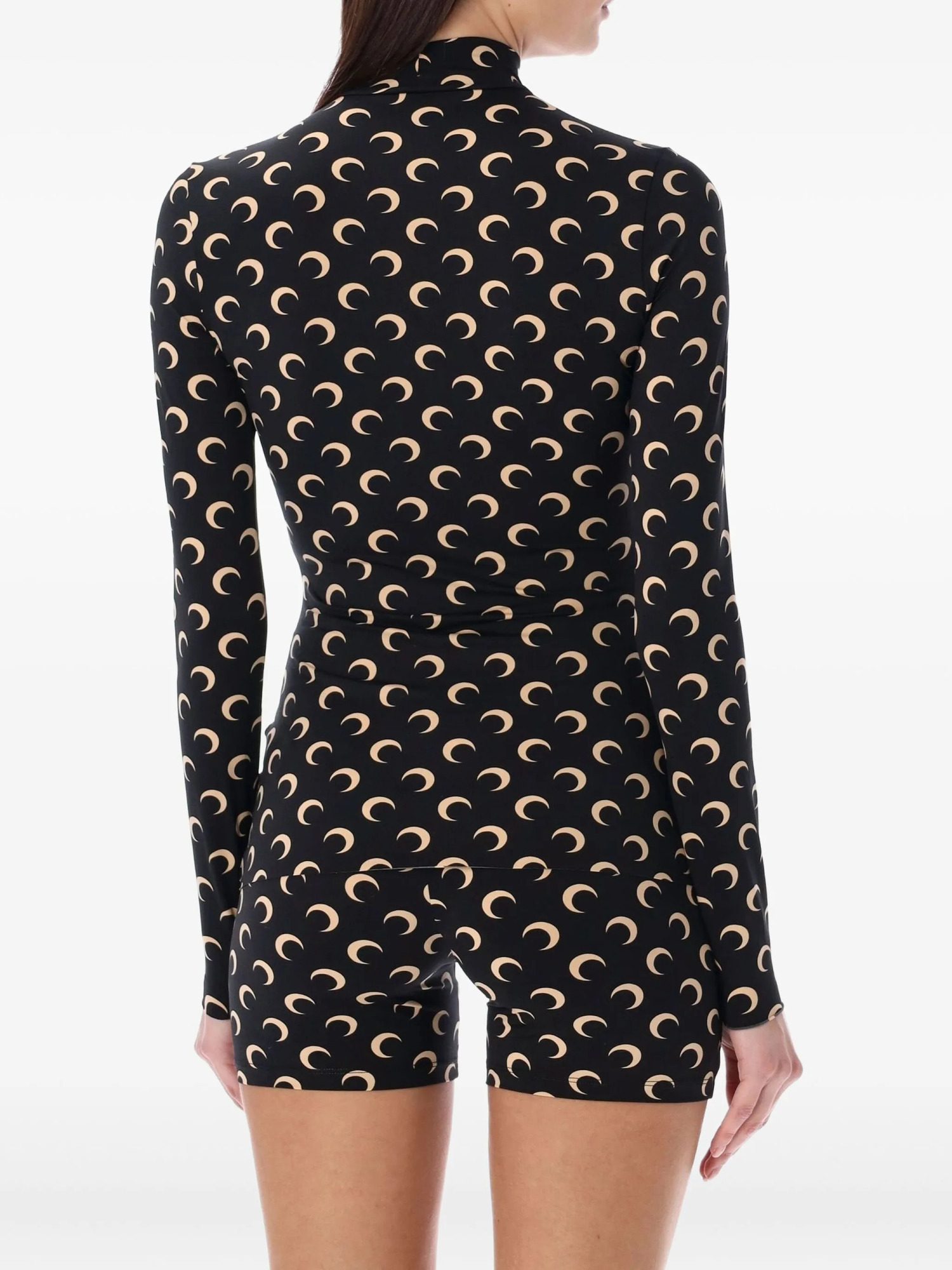 Marine Serre Long Sleeve Turtleneck Printed Blouse In Black