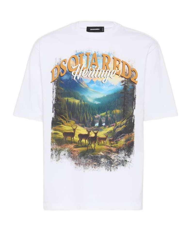 Dsquared2 Crew Neck Cotton T-shirt With Graphic Print In White