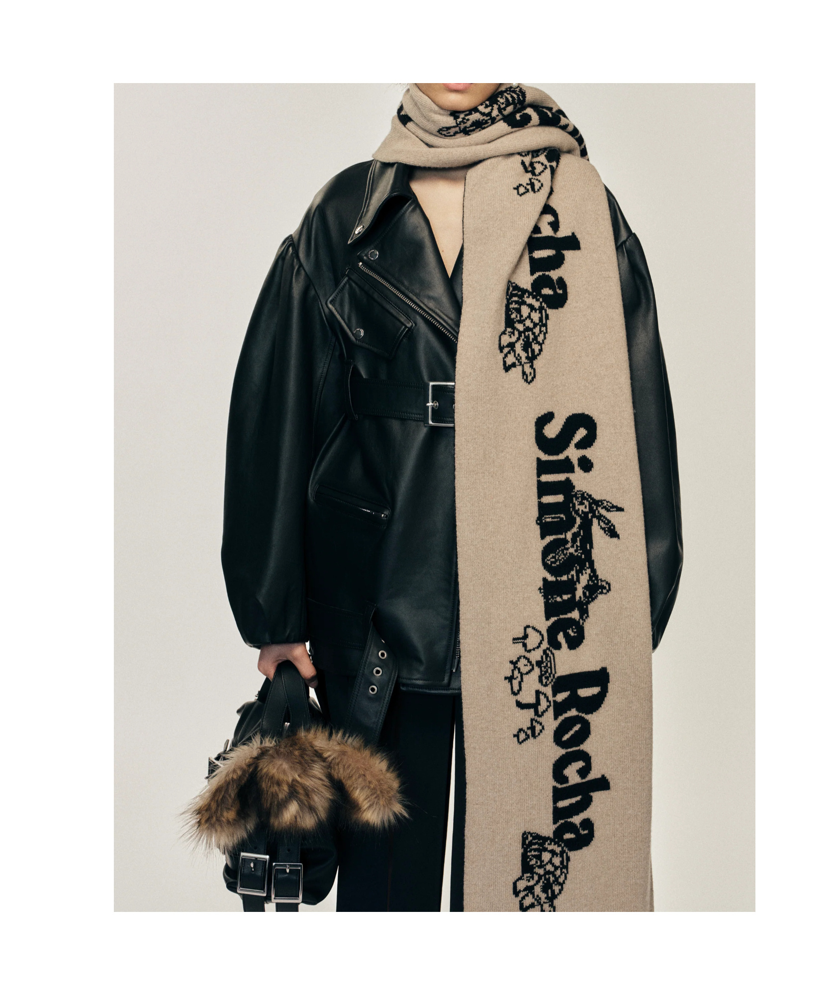 Simone Rocha Logo Ribbed Scarf In Gray