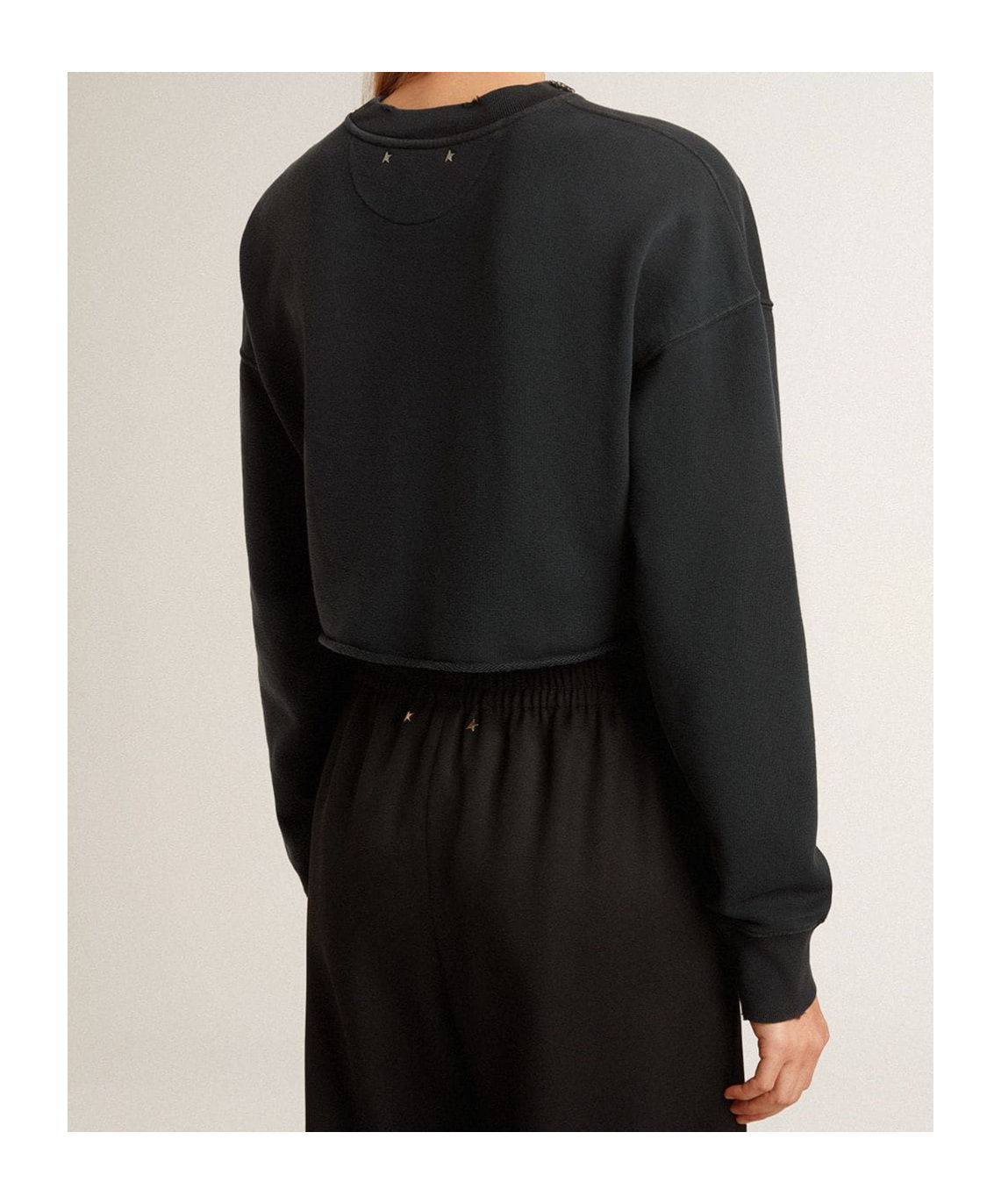 Golden Goose Golden Cropped Crewneck Sweatshirt In Black