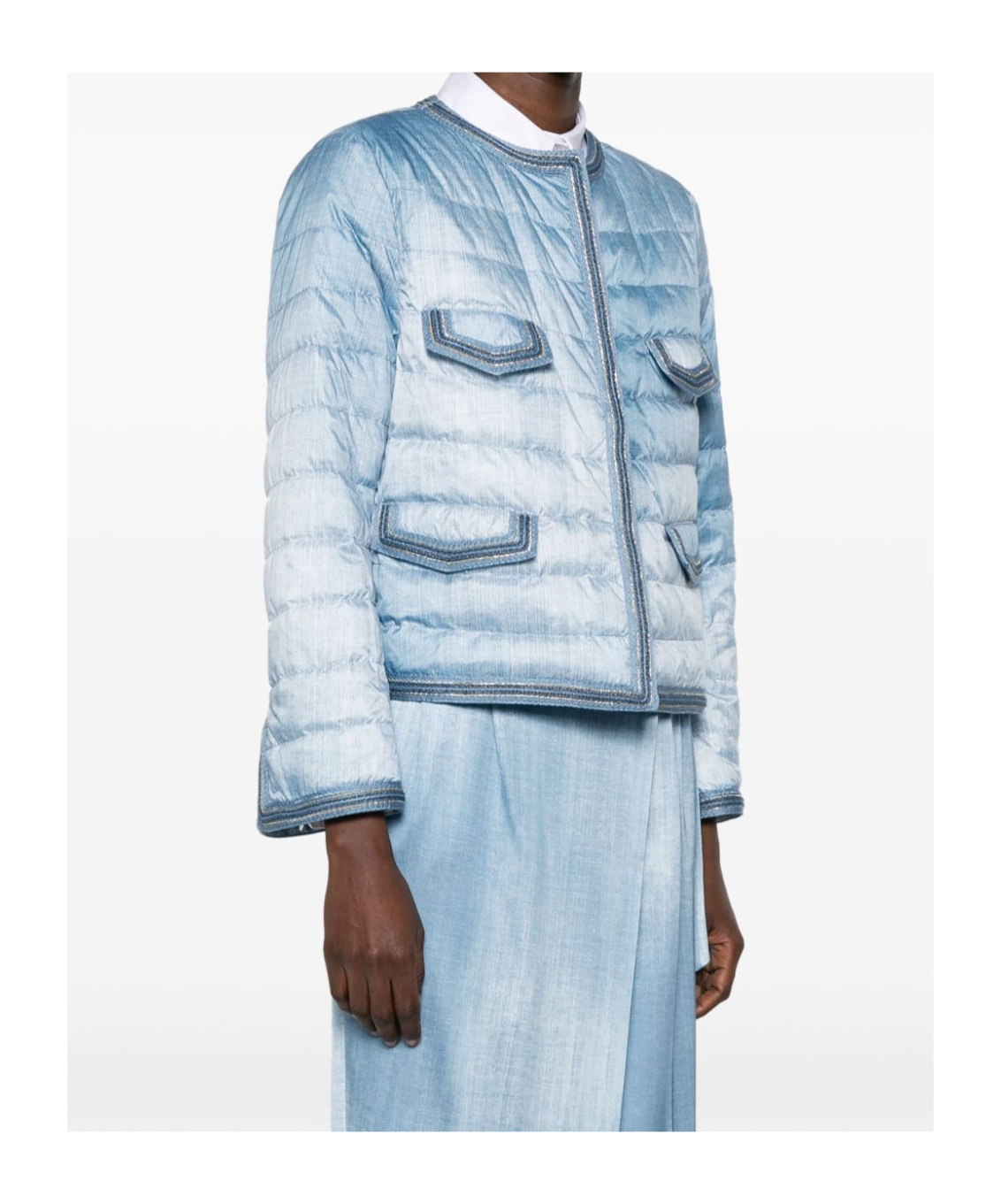 Ermanno Scervino Long Sleeve Quilted Downcoat With Denim Look In Blue