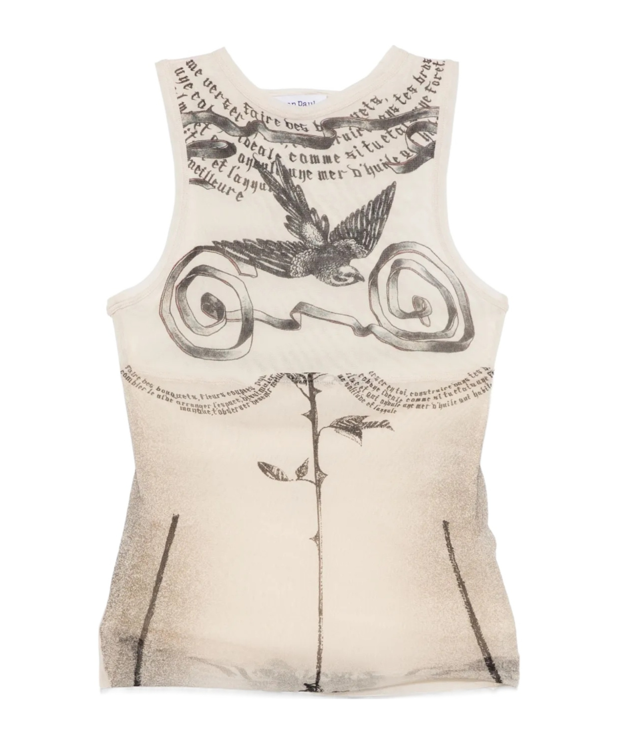 Jean Paul Gaultier Tattoo Print Double Layer Mesh Tank In Nude