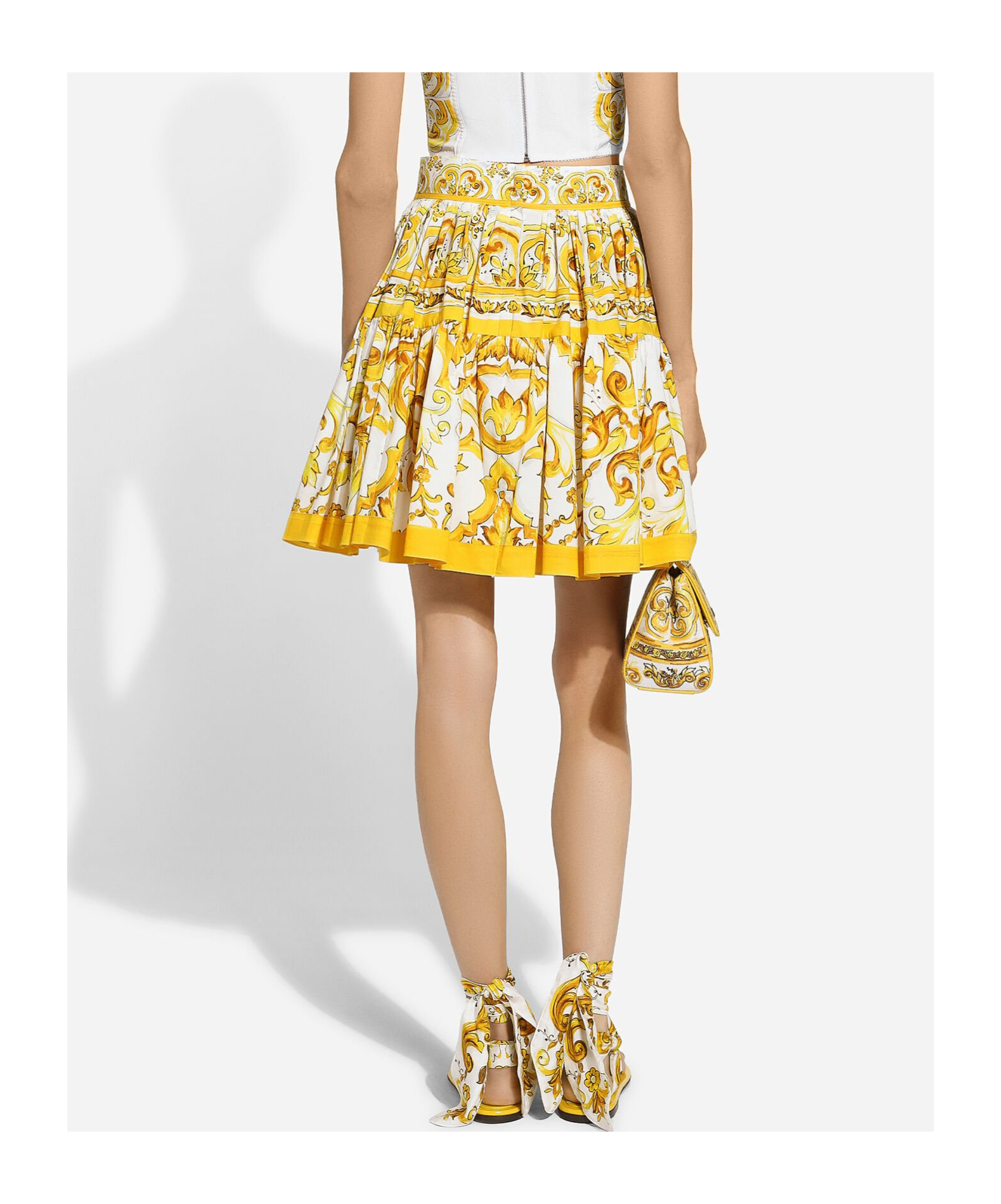 Shop Dolce & Gabbana Majolica-print Pleated Skirt In Yellow