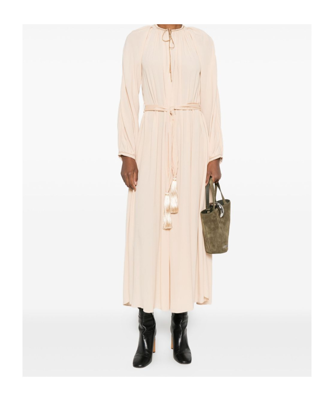 Forte Forte Long Dress With Pleated Design And Belt In Neutral