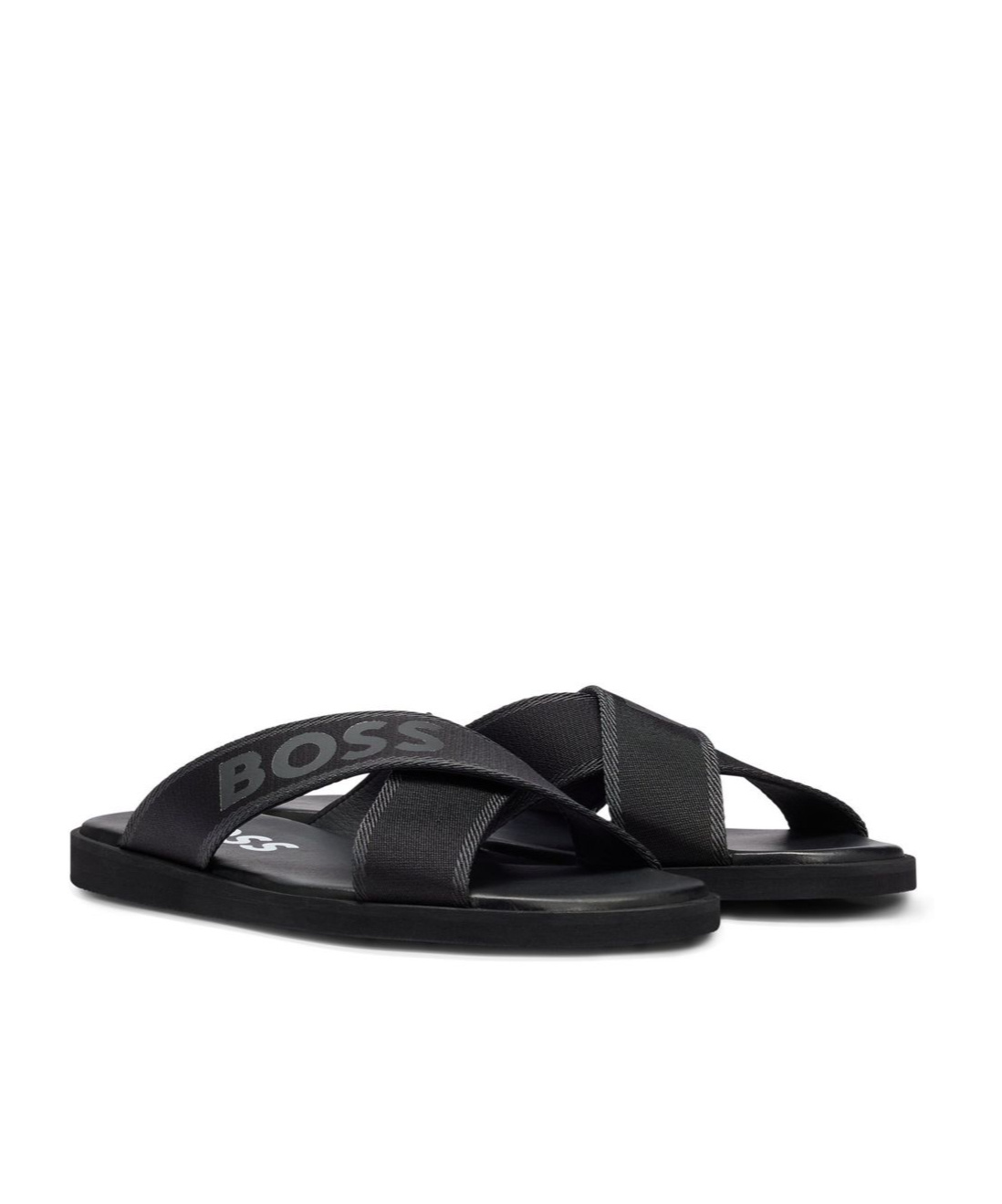 Hugo Boss Logo-print Leather Slides In Black