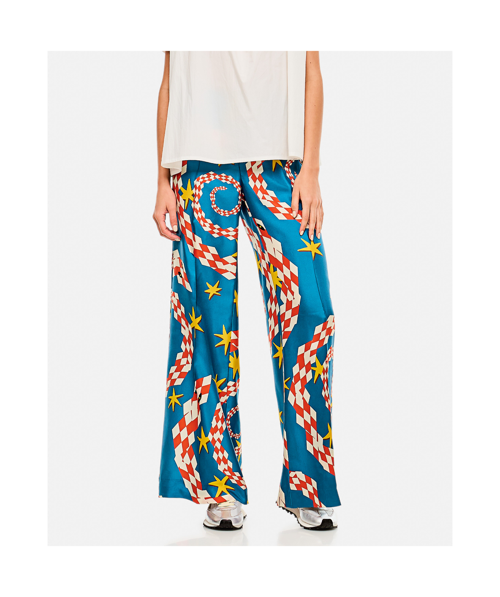 Alberto Biani Multicolor Spiral And Star Pattern Wide Pants In Blue