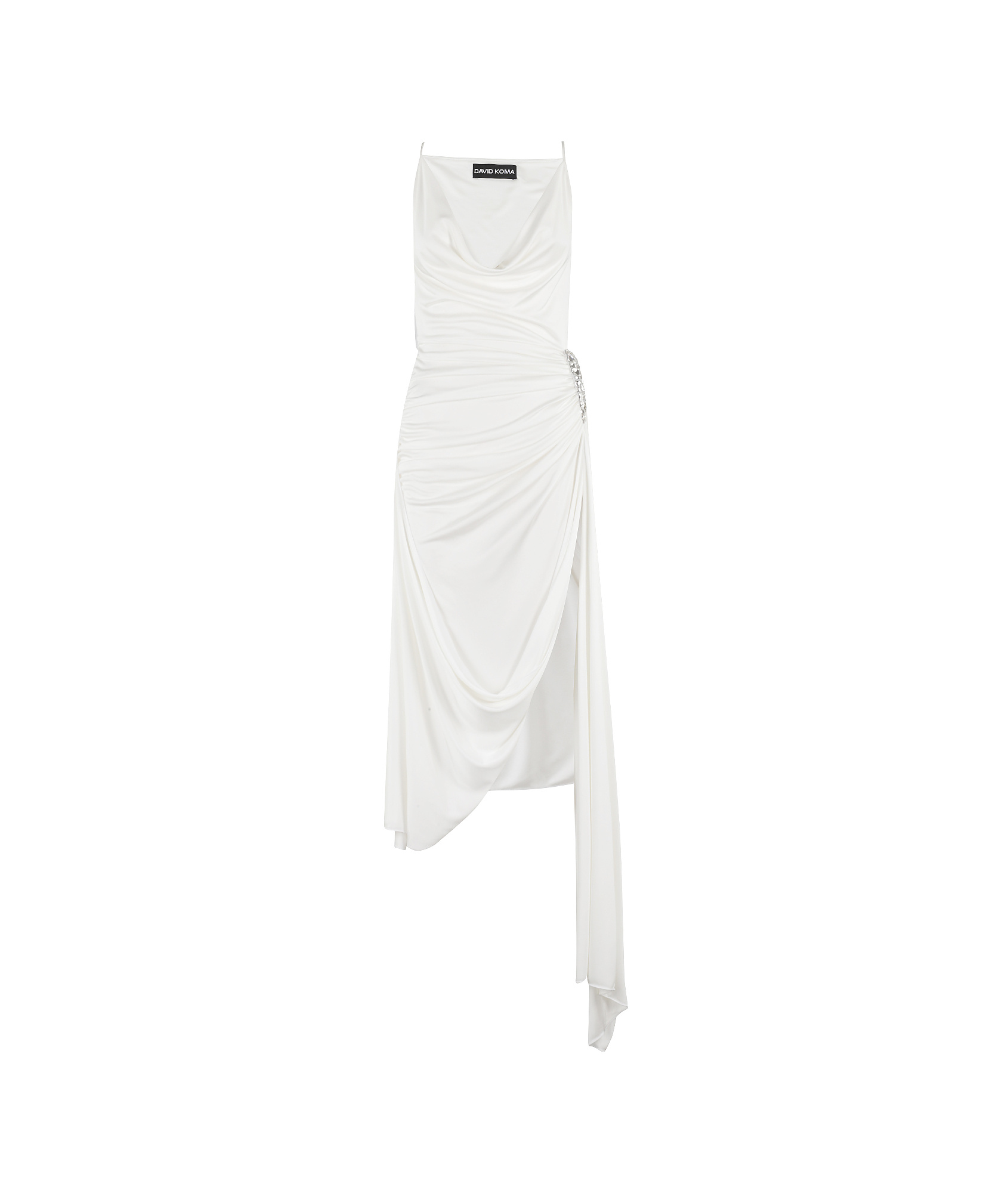 David Koma Crystal Claw Embr Detail Asymmetric Gown In White
