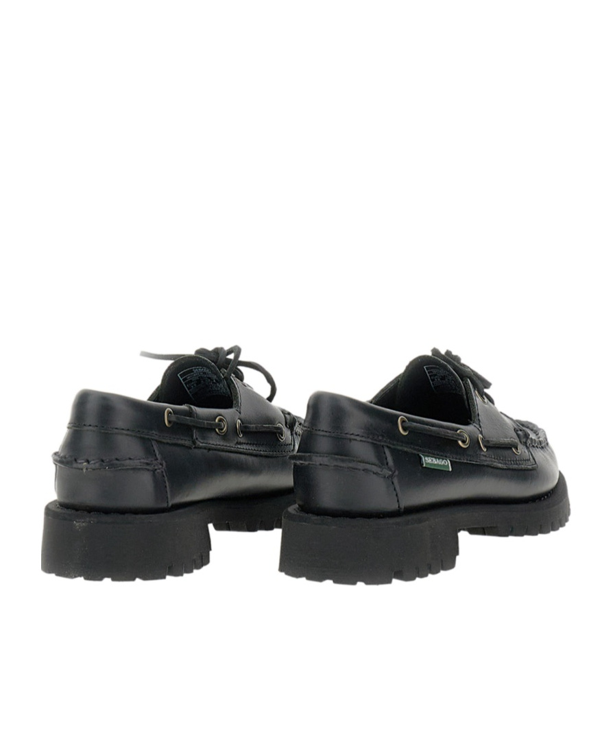 Sebago Ranger Waxy Leather Moccasins In Black
