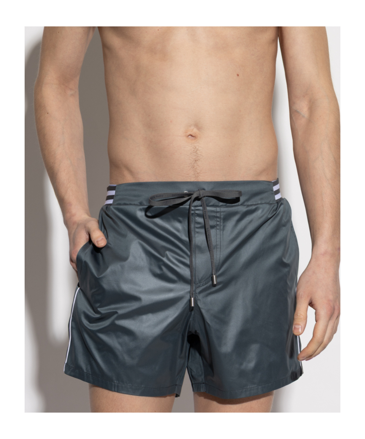 BALMAIN STRIPE-DETAIL SWIM SHORTS