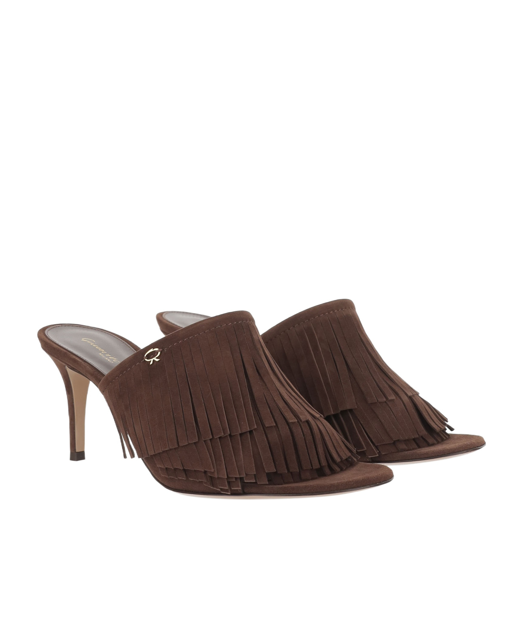 Gianvito Rossi Fringed Heeled Mules In Brown