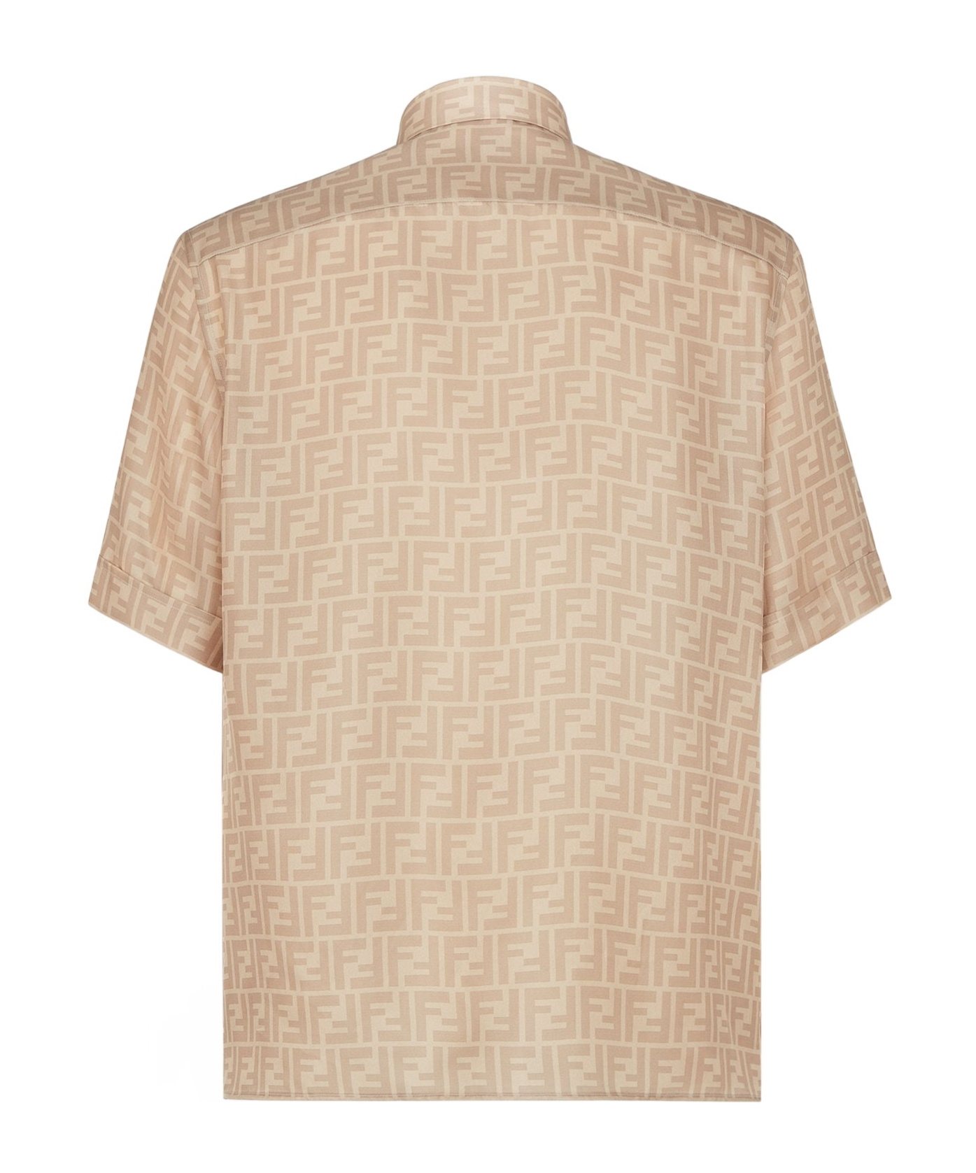 Fendi Off White Printed Satin Shirt In Nude