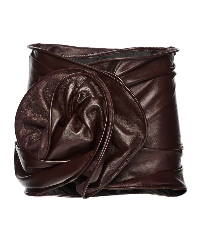 Magda Butrym Rose-draped Leather Mini Skirt In Brown