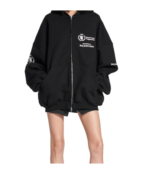 Balenciaga Men's Wfp Outerwear Zip-up Hoodie In Black/white In Black