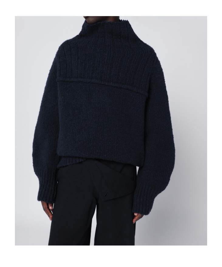 Dries Van Noten Oversized Wool Knit High Collar In Black