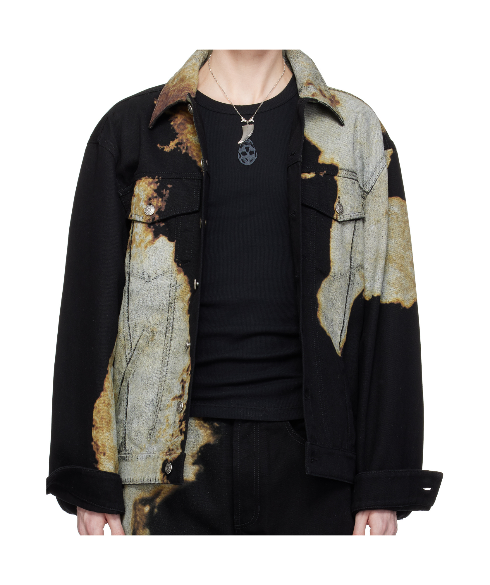 Alexander Mcqueen Abstract Print Denim Jacket In Black