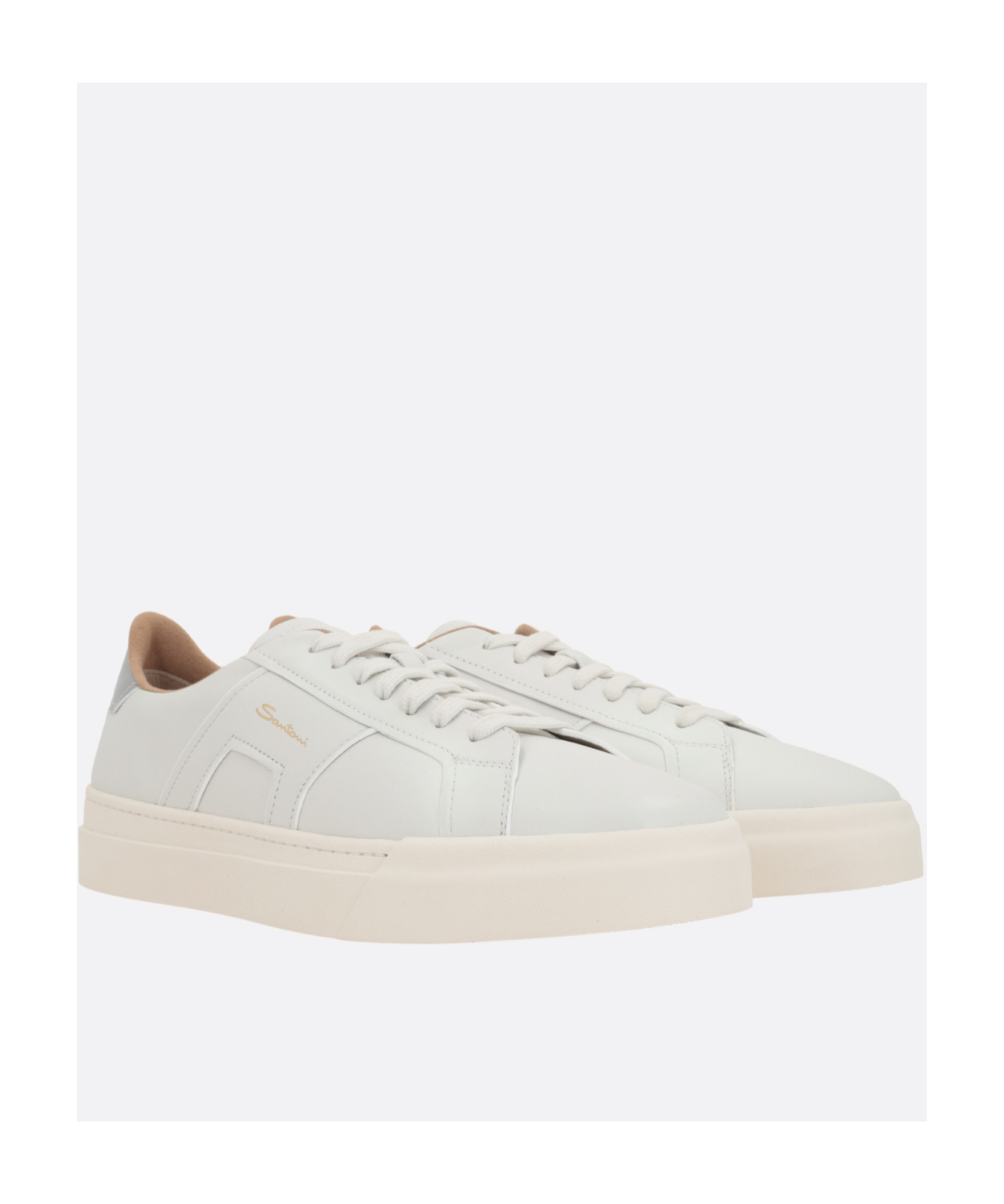 Santoni Tumbled Leather Double Buckle Trainer In White