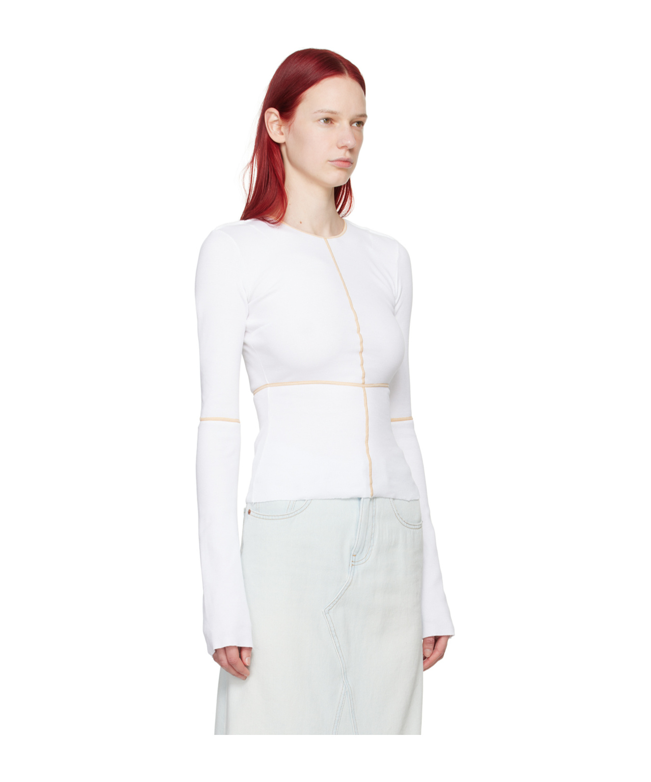 Mm6 Maison Margiela Hollow-out Long-sleeved T-shirt In White