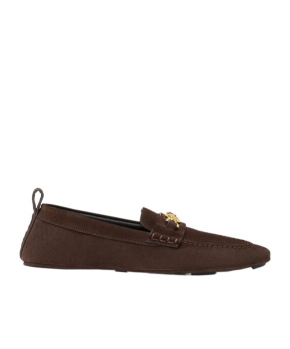 Versace Men's Medusa Coin Suede Driver Loafers In Black