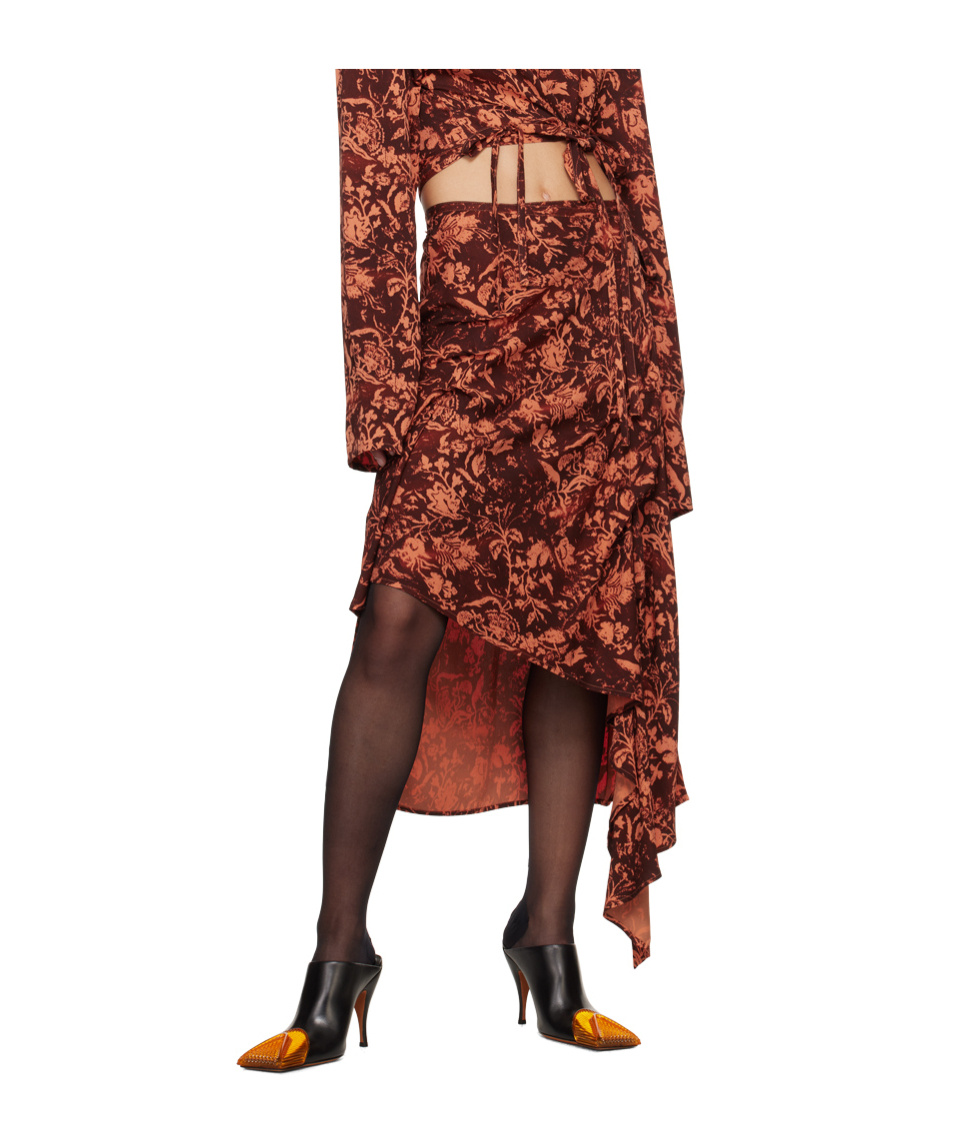 Jade Cropper Drapierter Rock Mit Blumen-print In Orange