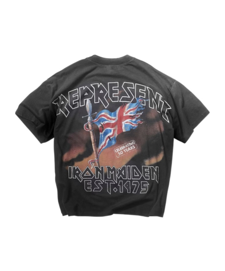 Represent X Iron Maiden Steed - Cotton Crew-neck T-shirt In Gray