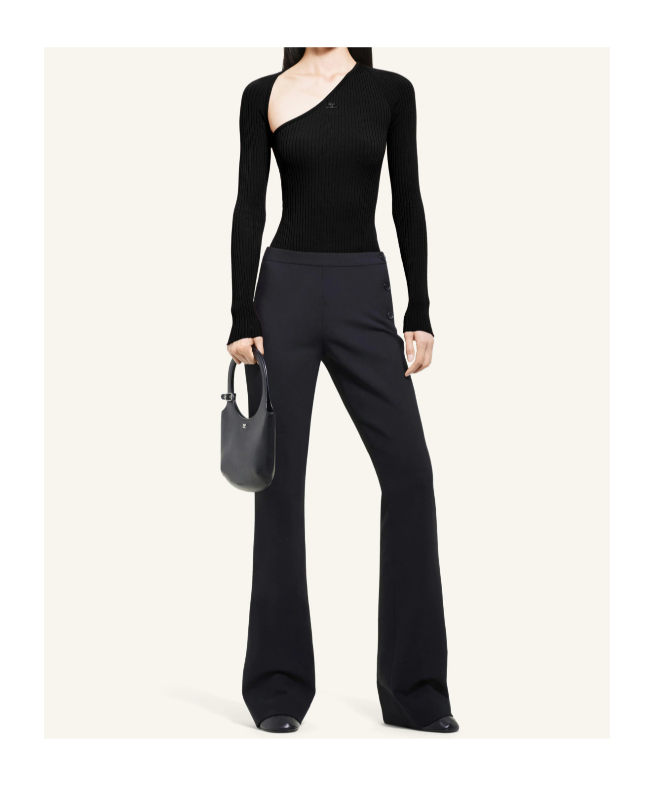 Courrèges Slash Asymmetric Ribbed-knit Sweater In Black