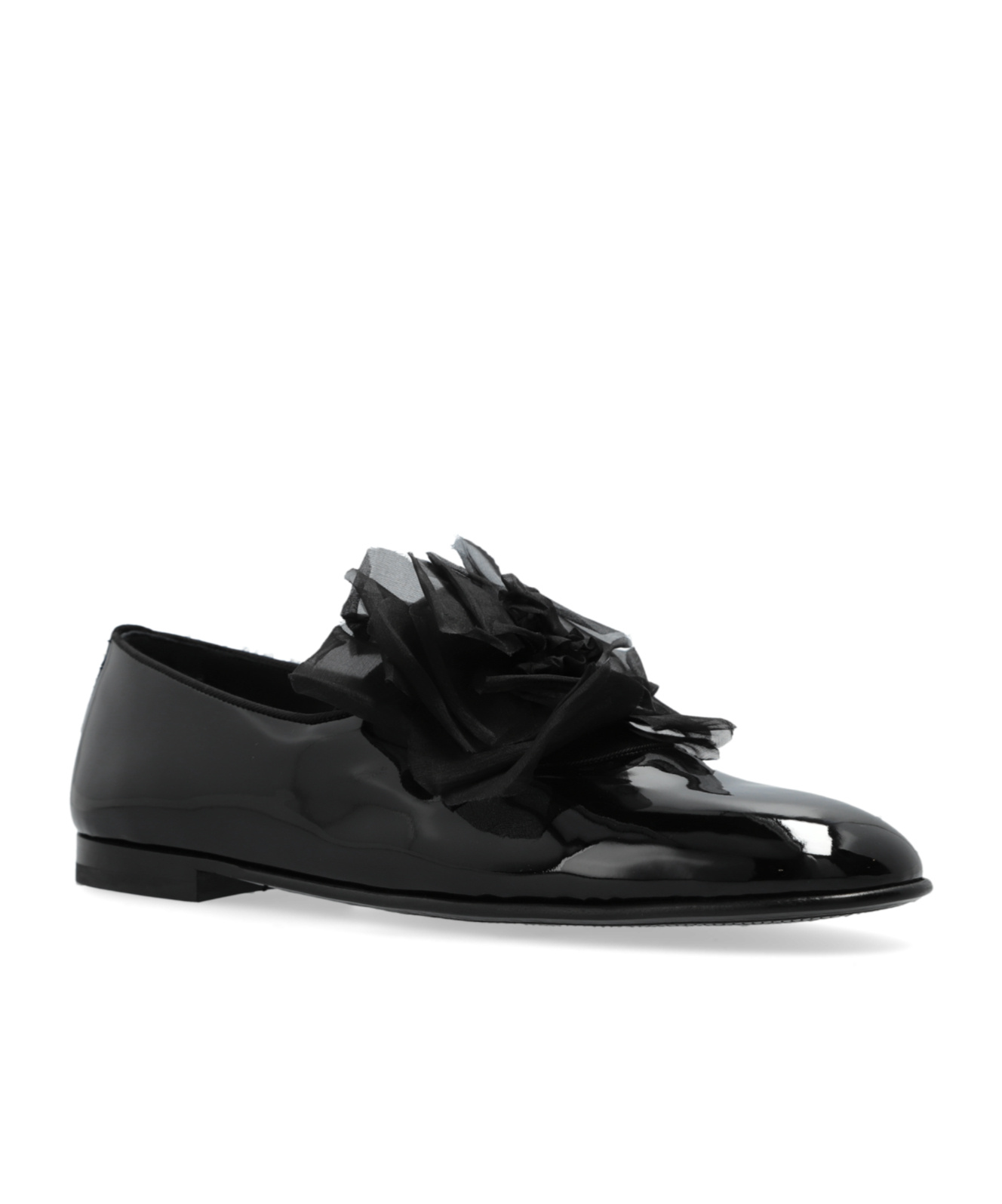 Dolce & Gabbana Floral Appliqué Leather Slippers In Black