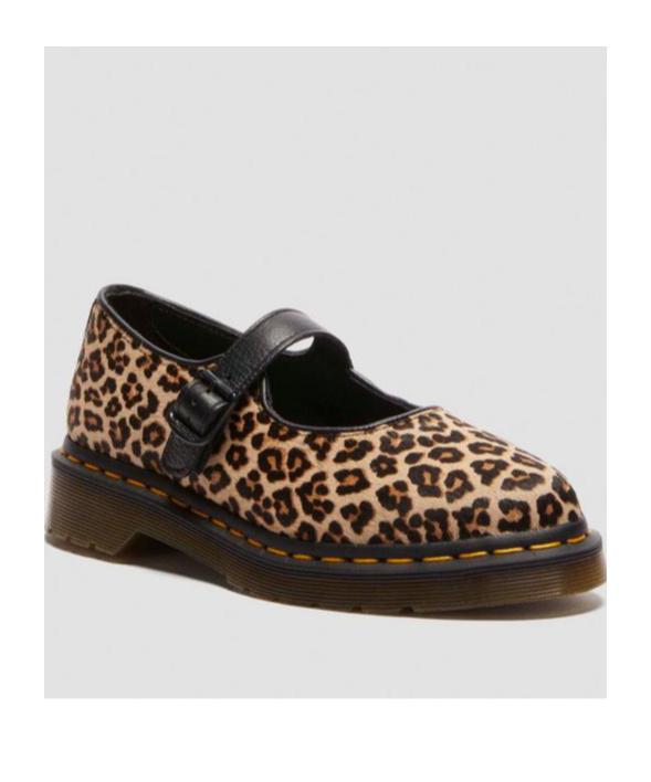 Dr. Martens' Ballerine Mary Jane Elphie Light Tan Mini Leopard In Camel
