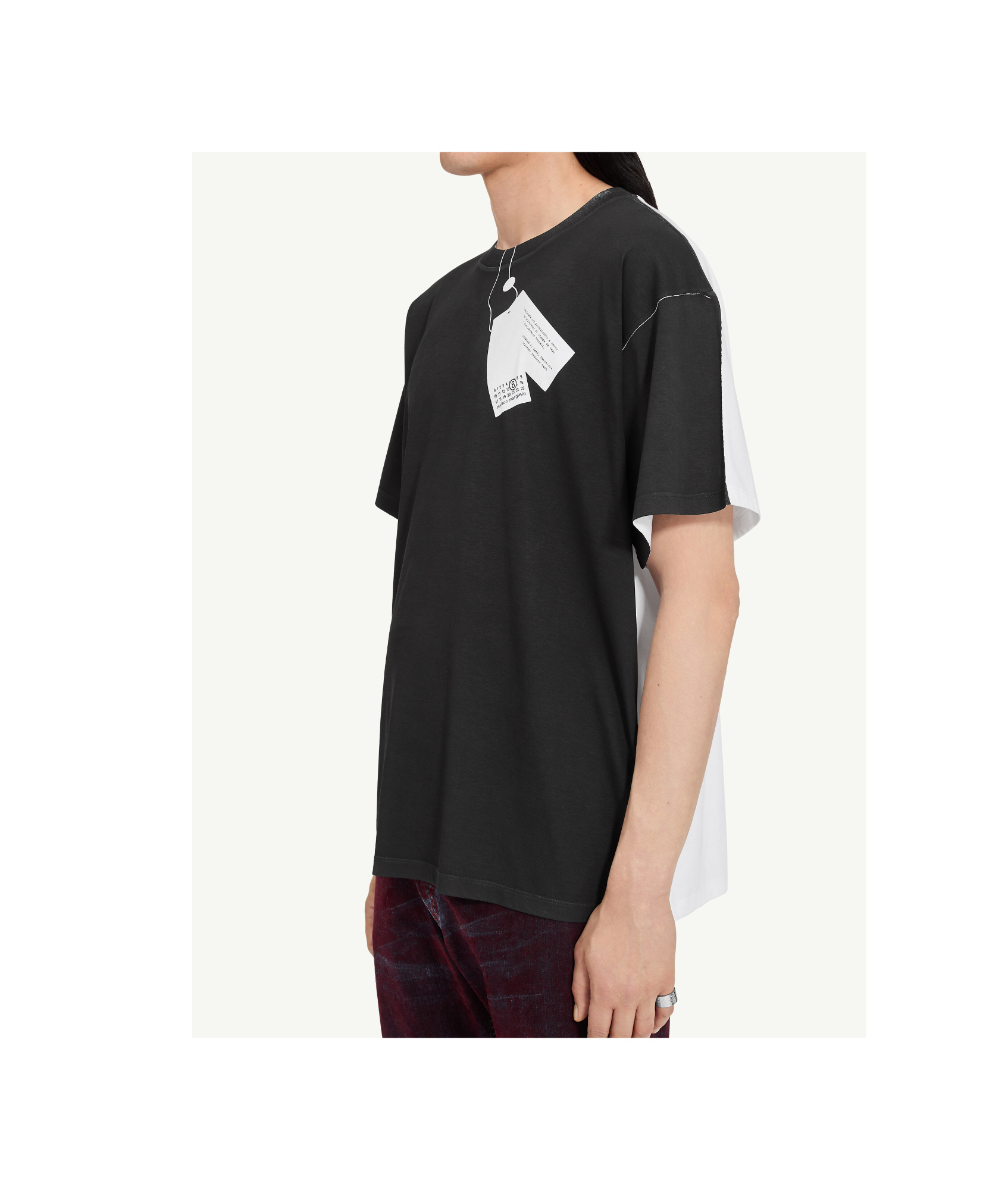 Mm6 Maison Margiela Two-tone Crewneck Short Sleeve T-shirt In Black