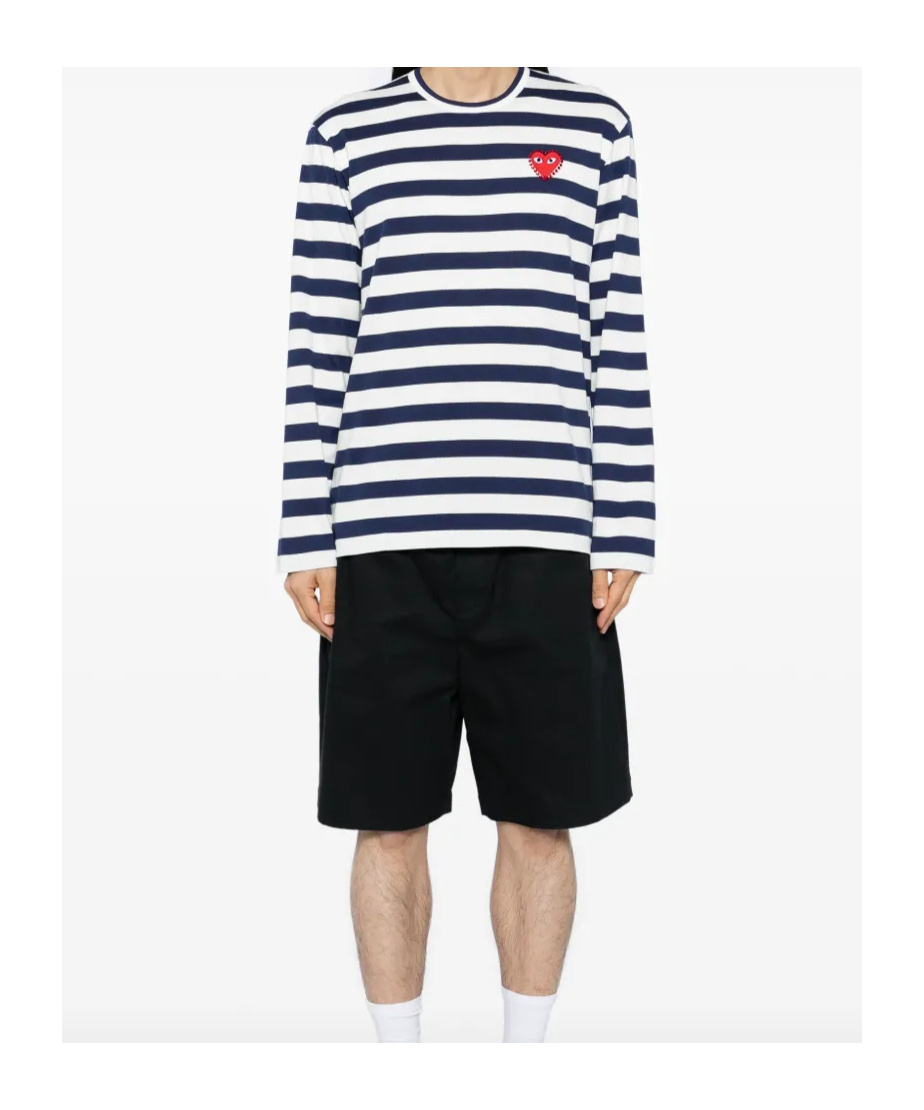 Comme Des Garçons Play Emblem Striped T-shirt With Rhinestones