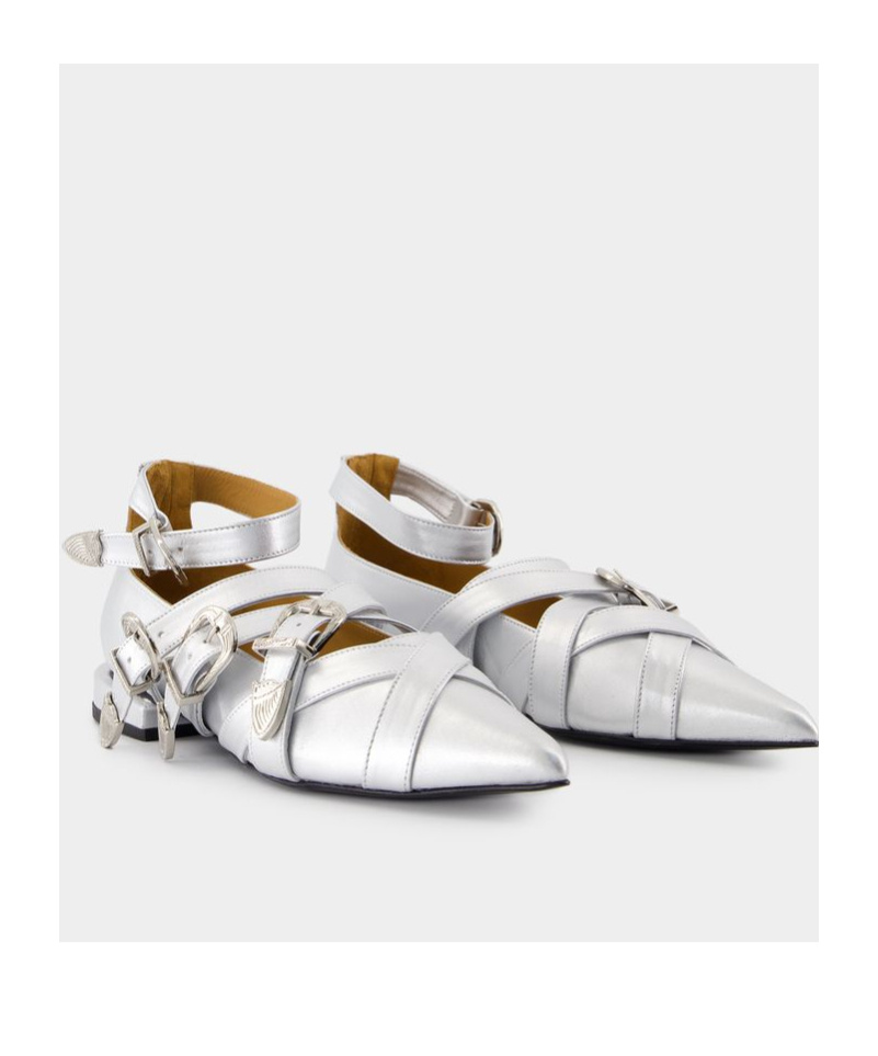 Shop Toga Pulla Cross Strap Ballet Shoes In Gray