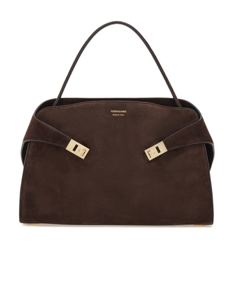 Shop Ferragamo Hug Soft Bicolor Shoulder Bag In Black