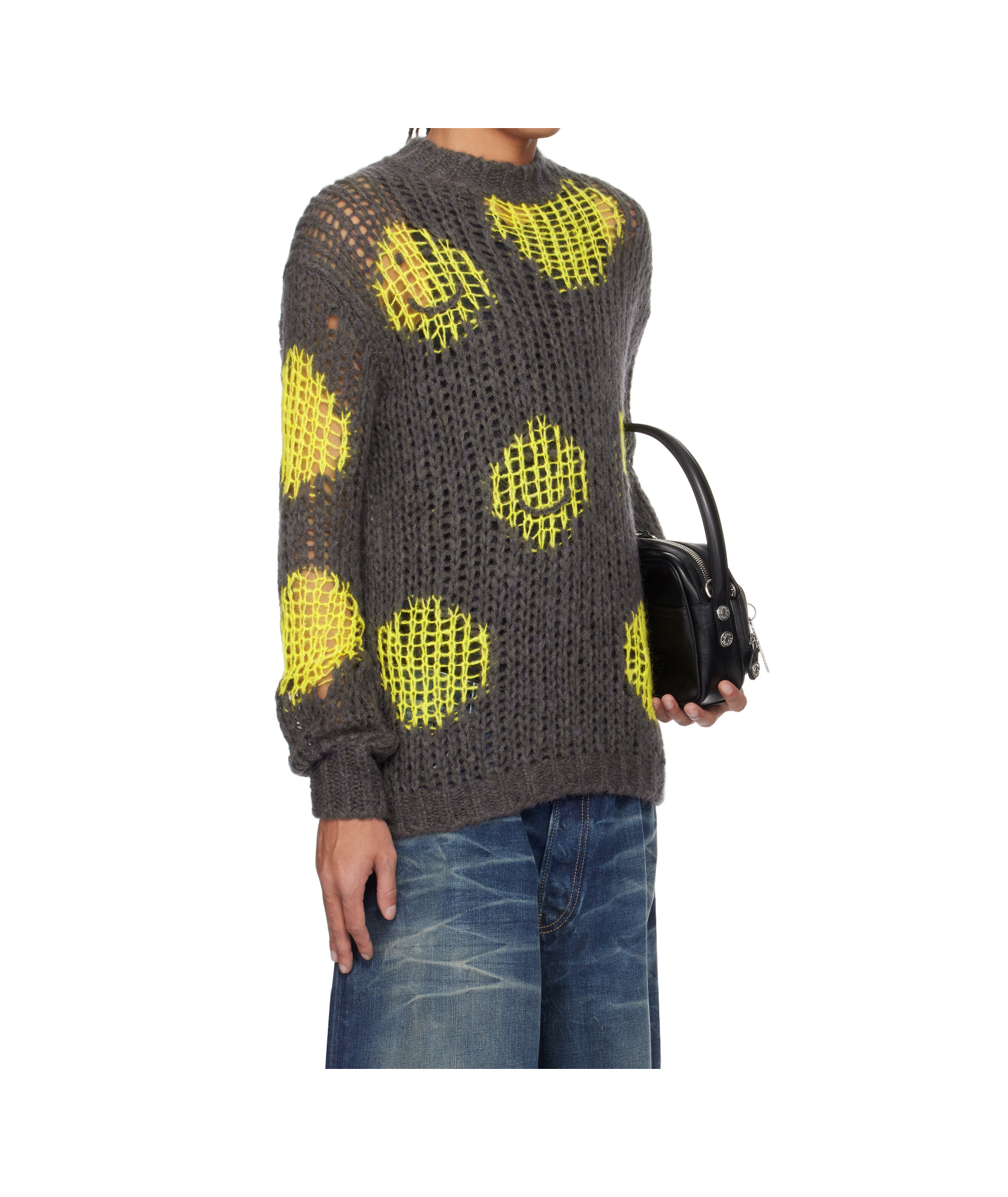 Acne Studios Embroidered Open-knit Sweater In Black