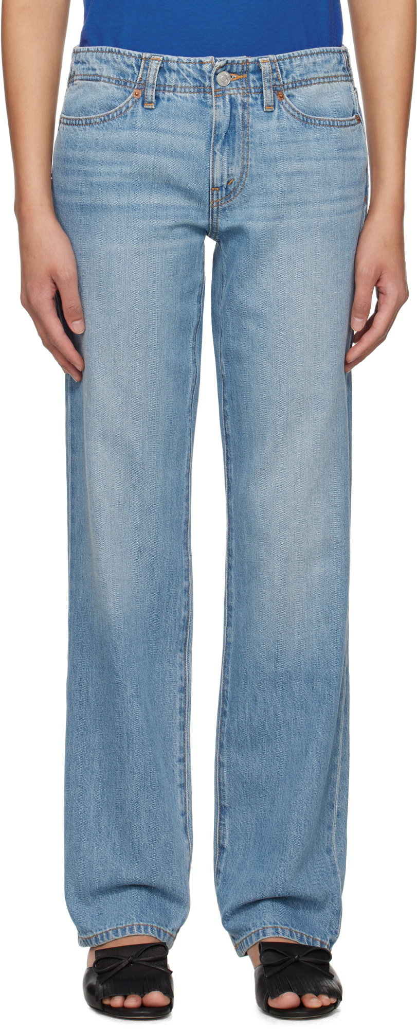 Re/done 90s Distressed High-rise Straight-leg Organic Jeans In Blue