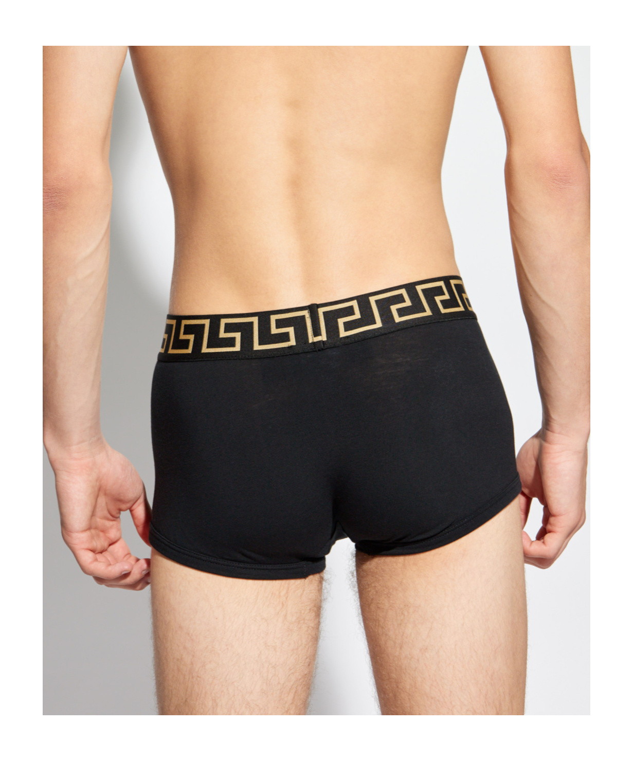 Versace Logo Waistband Stretch Hosiery Greek Key In Black