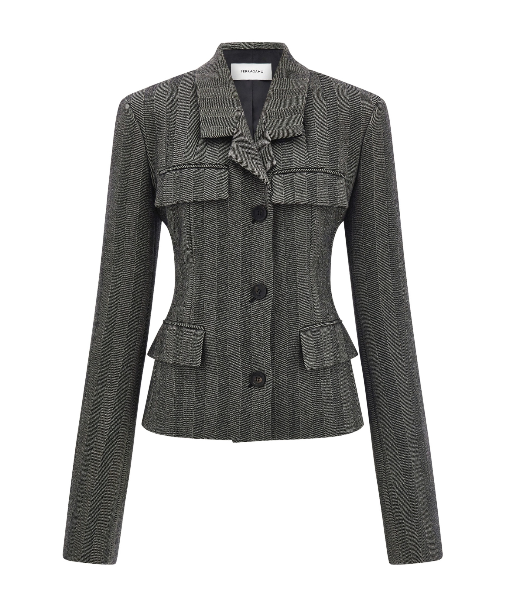 Ferragamo Herringbone-pattern Flap-pocket Blazer In Multi