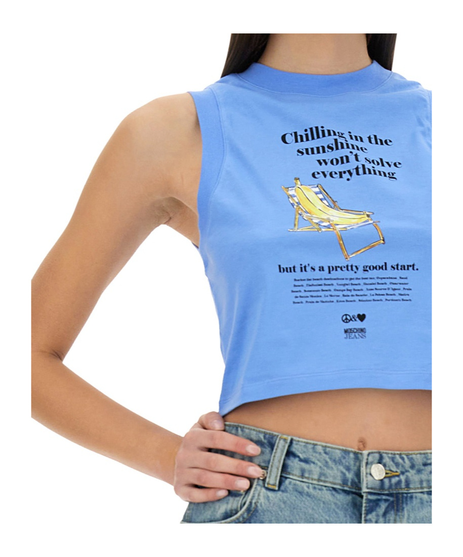 Moschino Cropped Top With Print In Blue