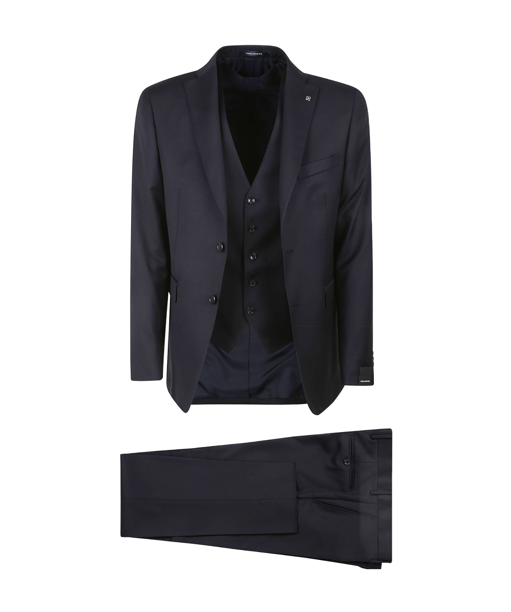 Tagliatore Long-sleeved Coat Belt Ring Trousers Suit In Black