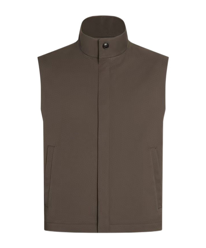 Zegna Slim Fit Softshell Vest In Brown